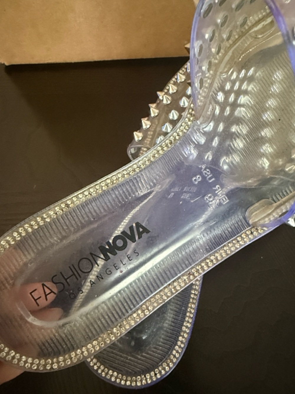 Fashion Nova Los Angeles Clear Slide Sandals with Silver Spikes - Picture 11 of 13